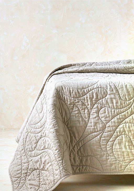 Quilted Linen Bedspread in Stone